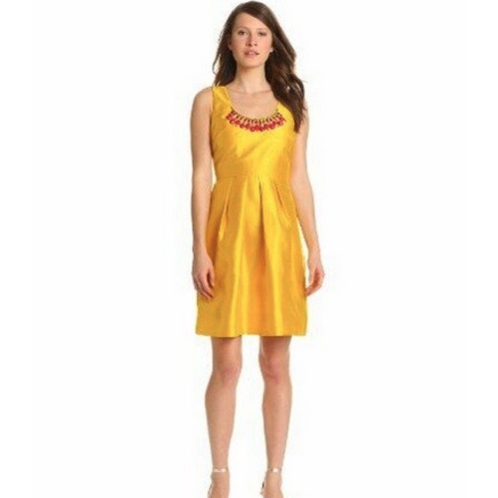 BNWT MISS SIXTY Metallic Yellow Marigold Sleeveless Embellished Dress Size 4, S